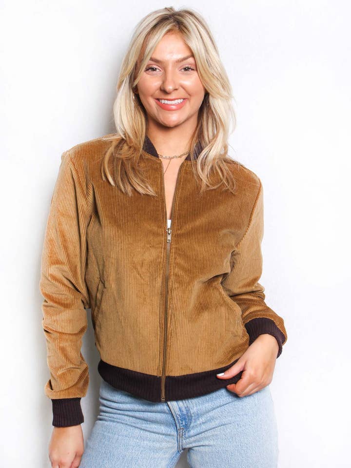 Langarm-Bomberjacke aus gefüttertem Cord für Damen für den Großhandel von Good Stuff Apparel