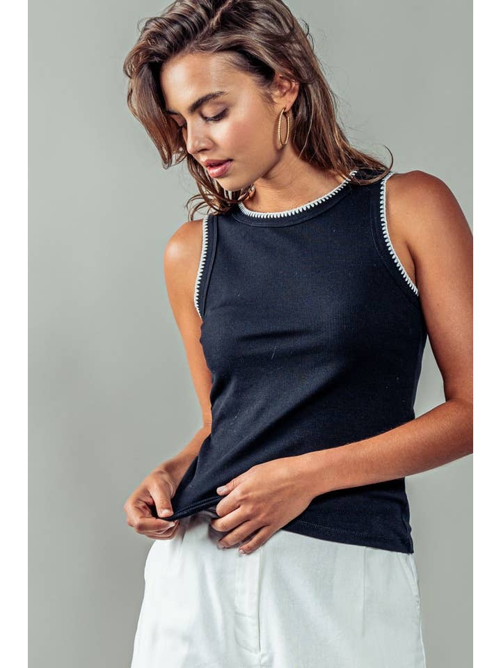 Urban Daizy - Wholesale Tank Top - Women's - Contrast Trim Ribbed Minimalist Statement Tank Top1