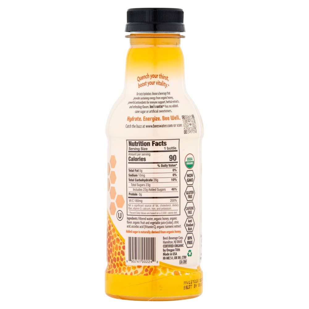 Bee's Water Organic - Wholesale Water met een smaakje/infused water (zonder koolzuur) - Gouden Gember Citroen Biologische Honingwater, 12 stuks1