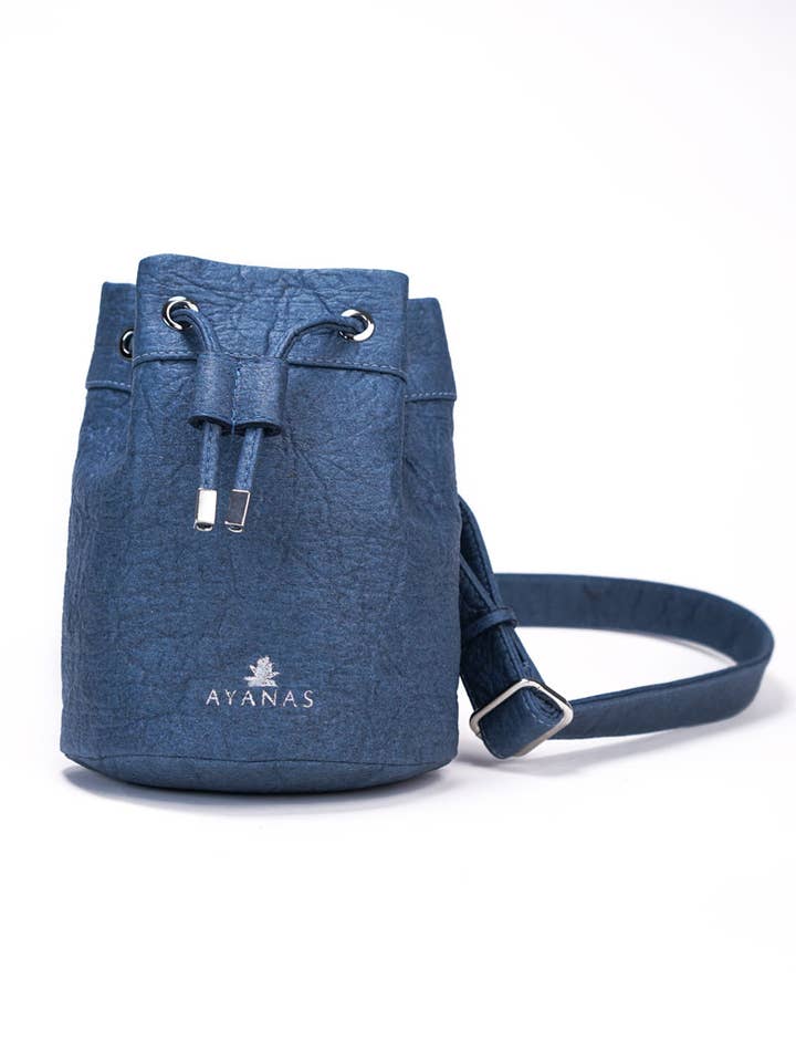 ELA BUCKET BELT BAG IN PIÑATEX® WASHED INDIGO for wholesale by Ayanas
