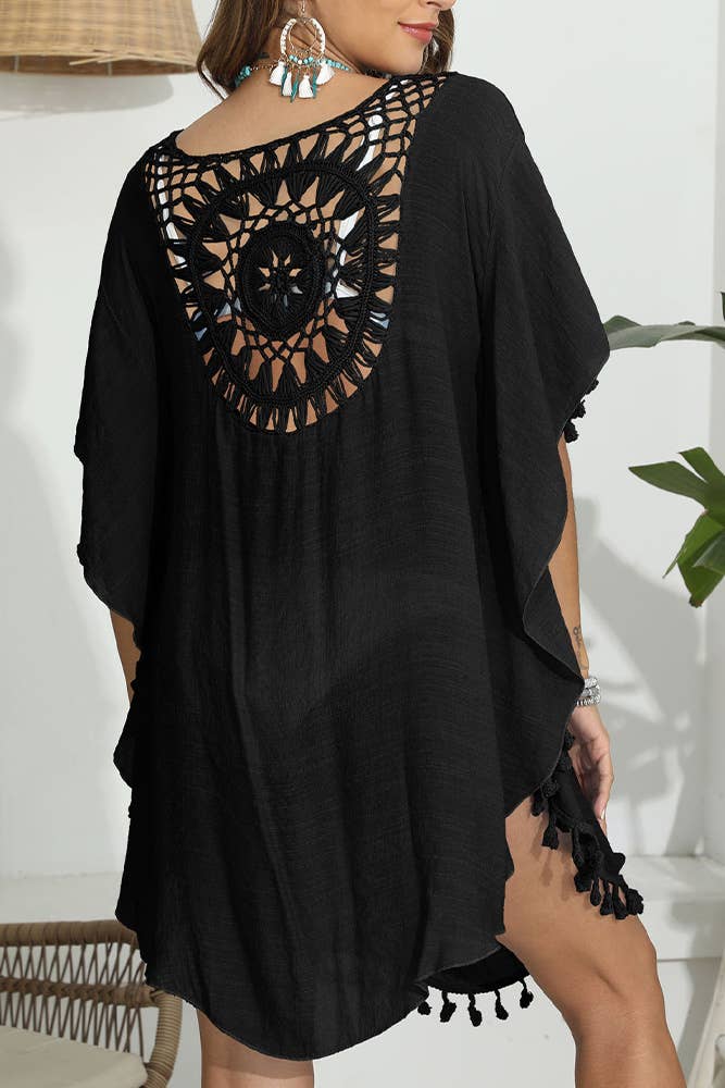 UNISHE – Engroshandel Strandbadekåbe – Dame – Tassle Hæklet Plain Beach Cover Up Kimono OYM03413