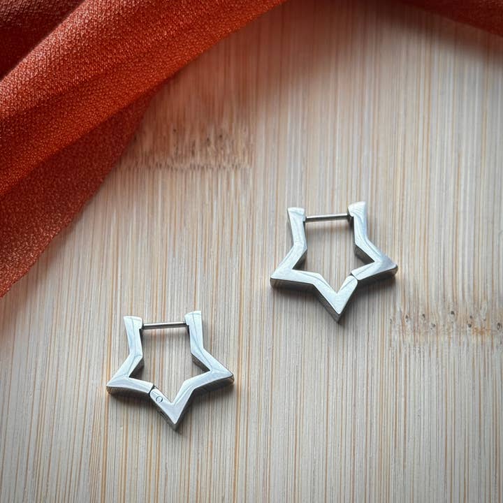 Silver Star Huggies for wholesale by Monstera Earrings