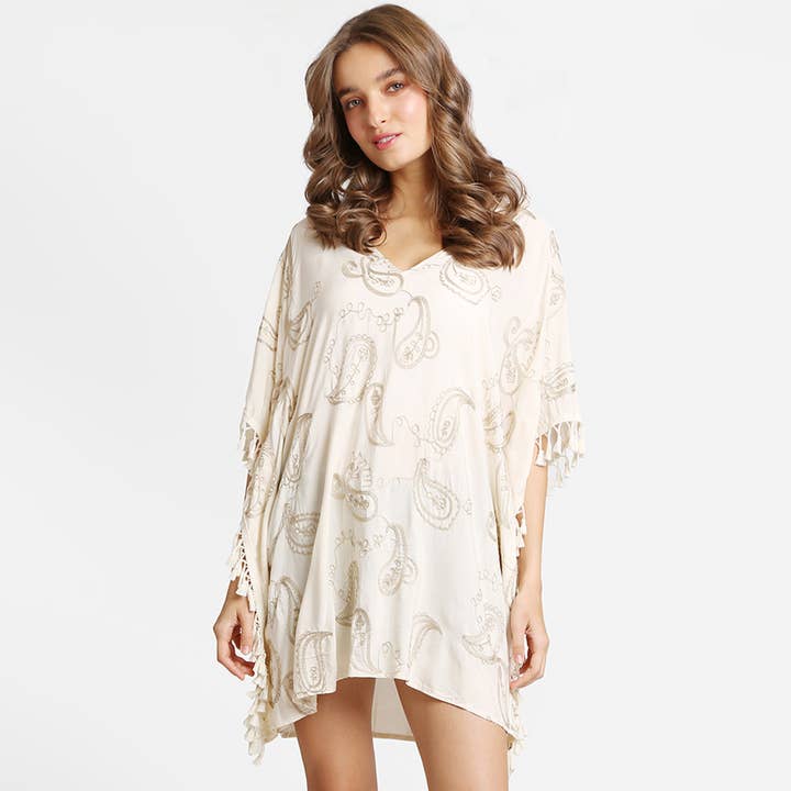 Boho Paisley Embroidered Poncho Dress for wholesale by Sensibling Corp.