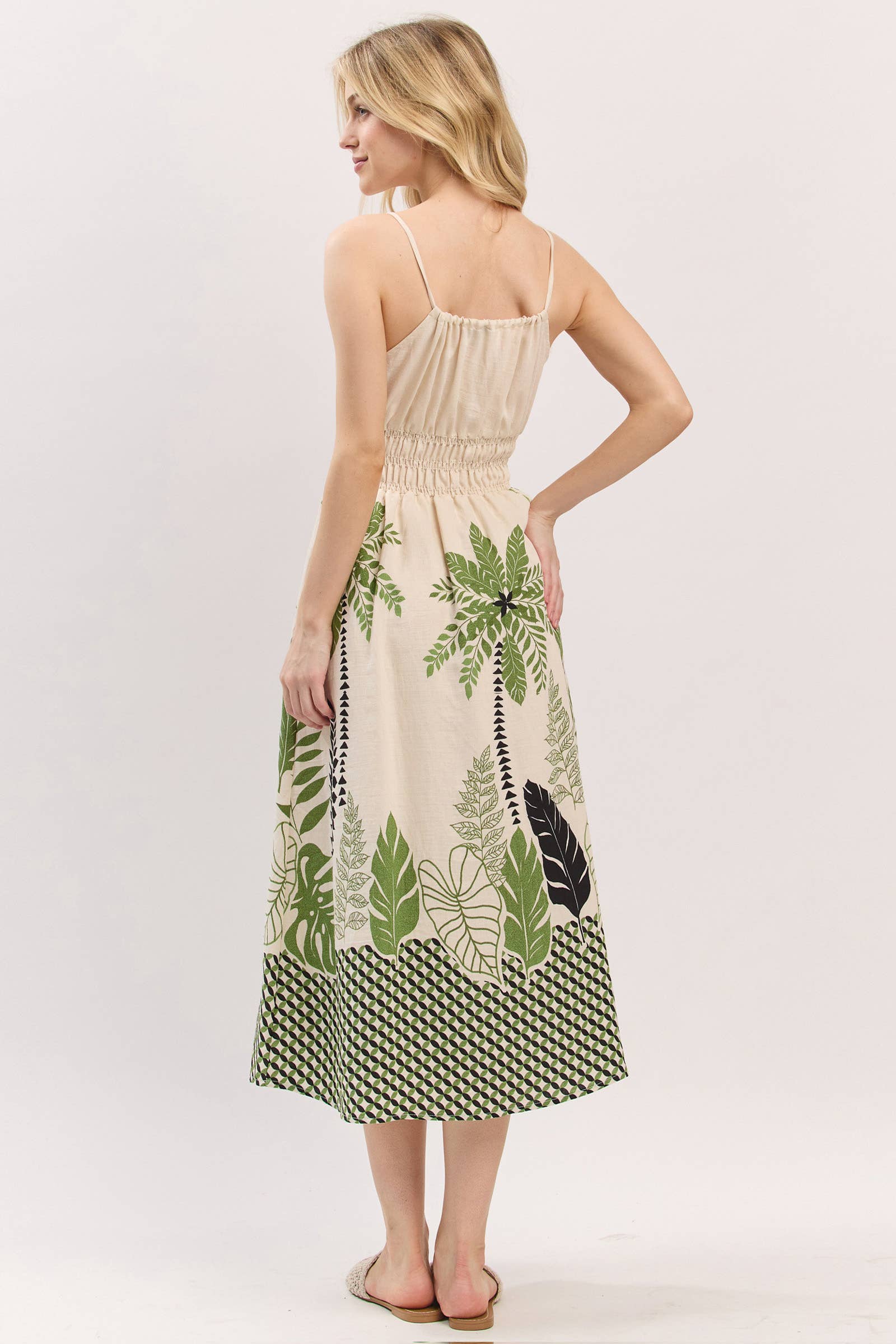 Final Touch – Vestido - Mulher por atacado – Vestido Midi com Detalhe de Smok na Cintura - VND40906C9