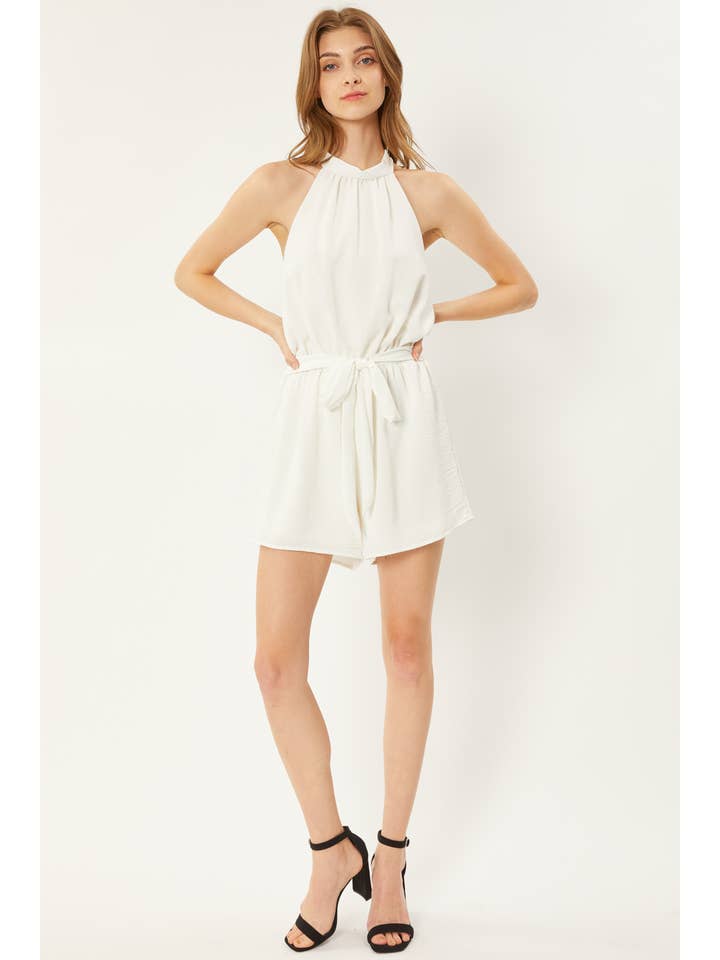 FSL Apparel - Wholesale Romper - Women's - SR9013-C - SOLID WOVEN HALTER ROMPER WITH SELF TIE SASH3