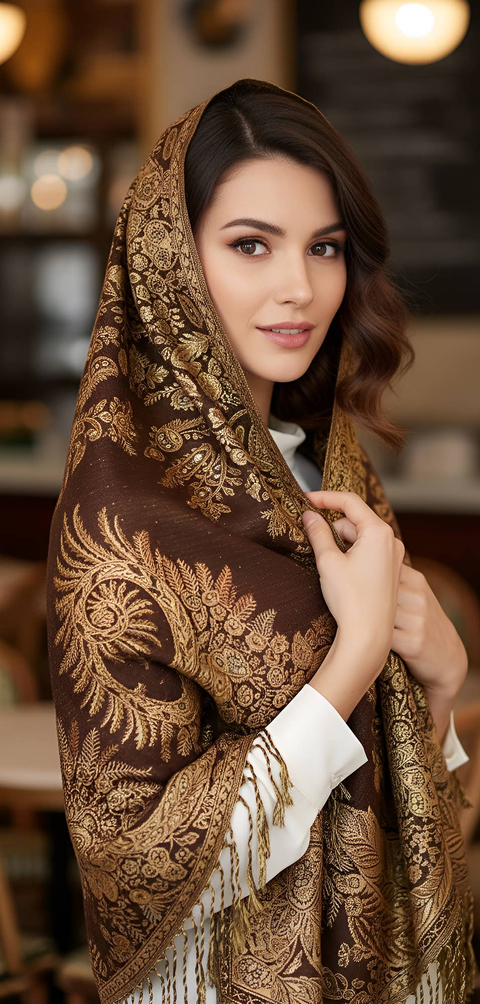 SERENITA – wholesale Halsduk - Dam – Stor paisley pashmina-sjal med tvåsidigt mönster och fransar7