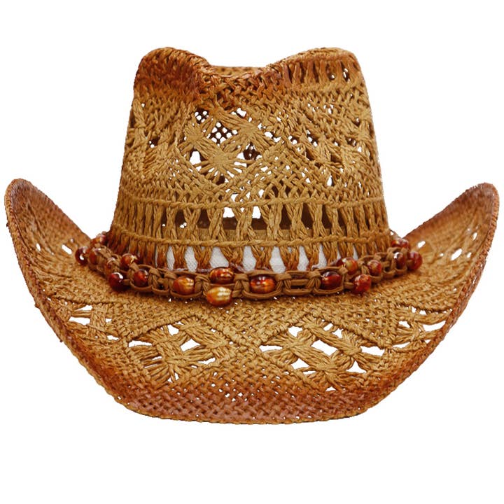 Cap Zone - Wholesale Cowboy Hat - Women's - Beaded Crochet Crushable Straw Cowboy Hat16