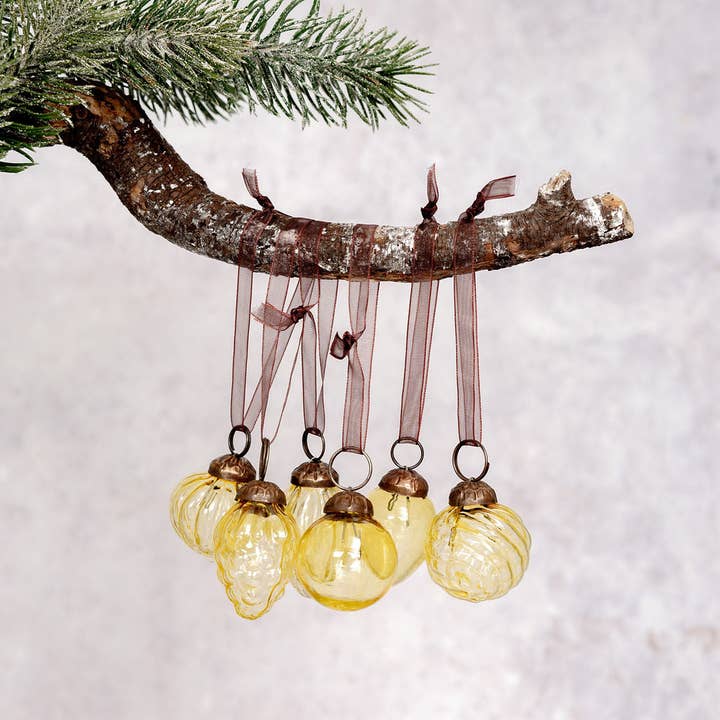 Set of 6 Small Mixed design 1" Gold Luster Baubles for wholesale by Bollywood Christmas