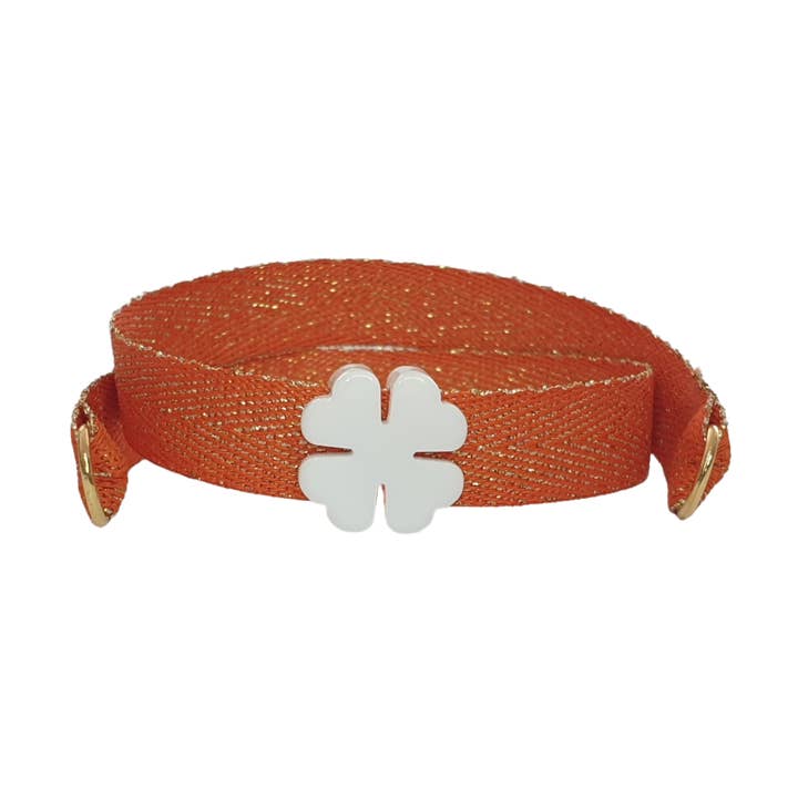 ORANGE BRACELET WHITE FOUR-LEAF CLOVER for wholesale by Smartever Srl