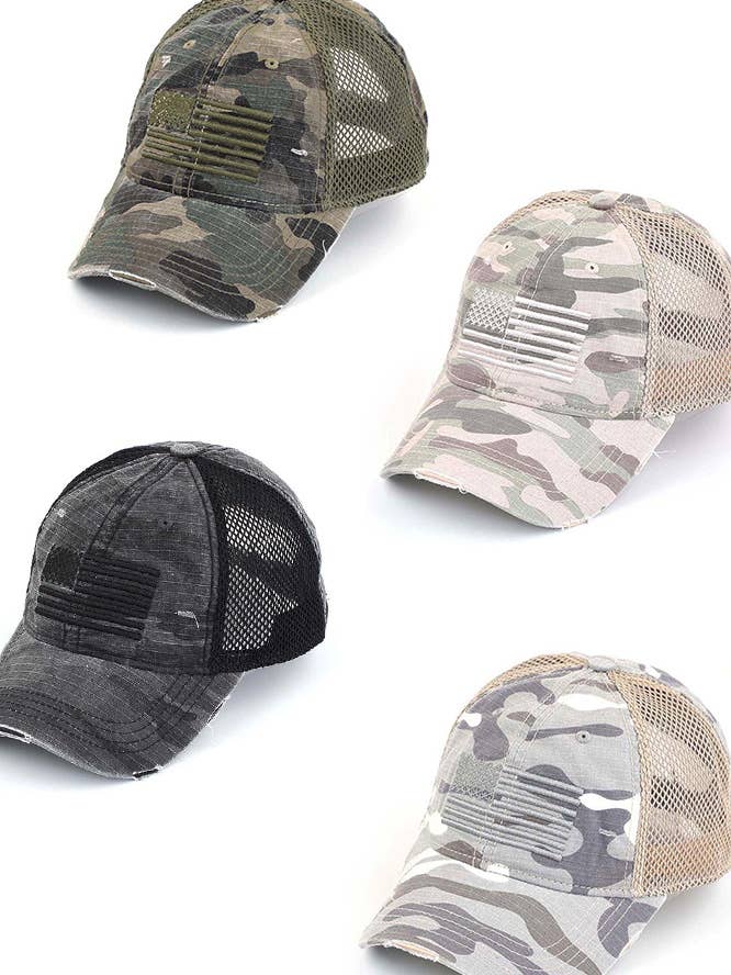 C.C American Flag Embroidery Camo Baseball Cap for wholesale by Hana