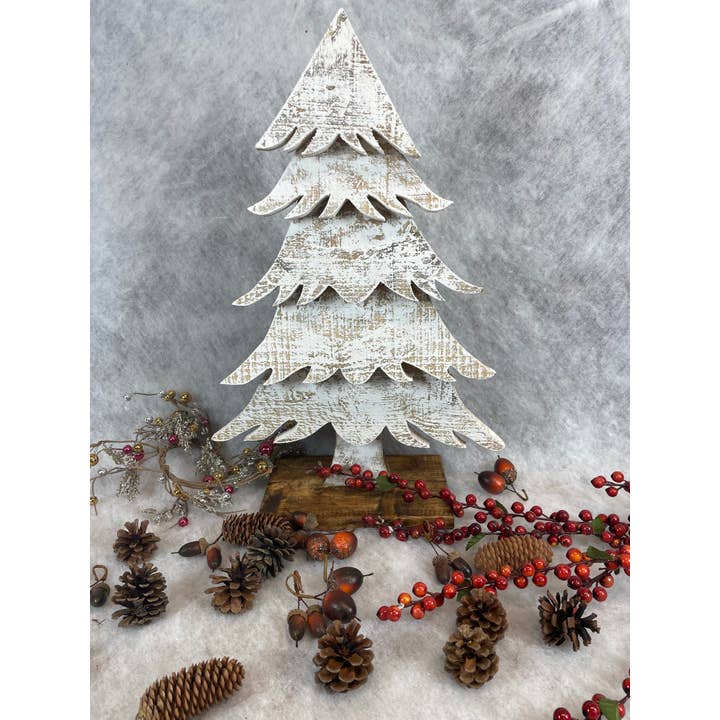 My Amigos Imports – Großhandel Weihnachtsschmuck – Vail Weihnachtsbaum-Holz-Handgefertigt-14x6x22H-Weiß