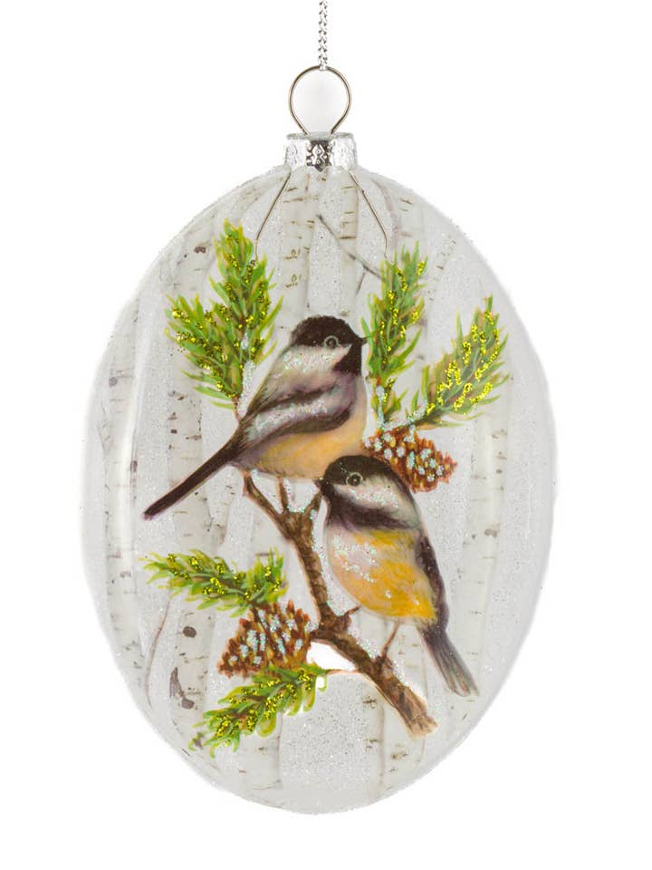 NEW-White Birch Forest Medallion Ornament W/ Chickadees for wholesale by Starlight Collection