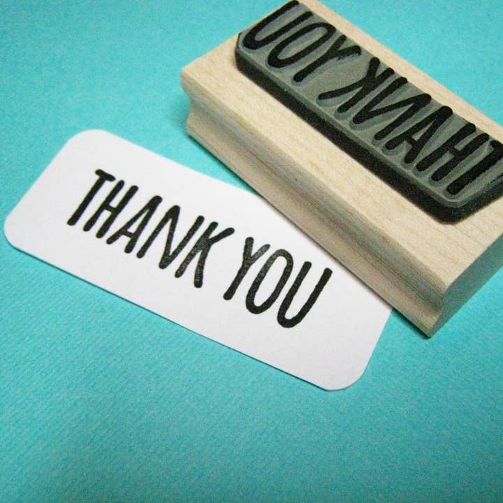 Thank You Skinny Rubber Stamp for wholesale by Skull and Cross Buns Rubber Stamps