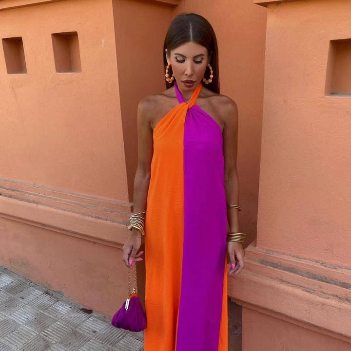 9593 Abito lungo bicolore taglia unica per la vendita all'ingrosso da parte di LORIANE