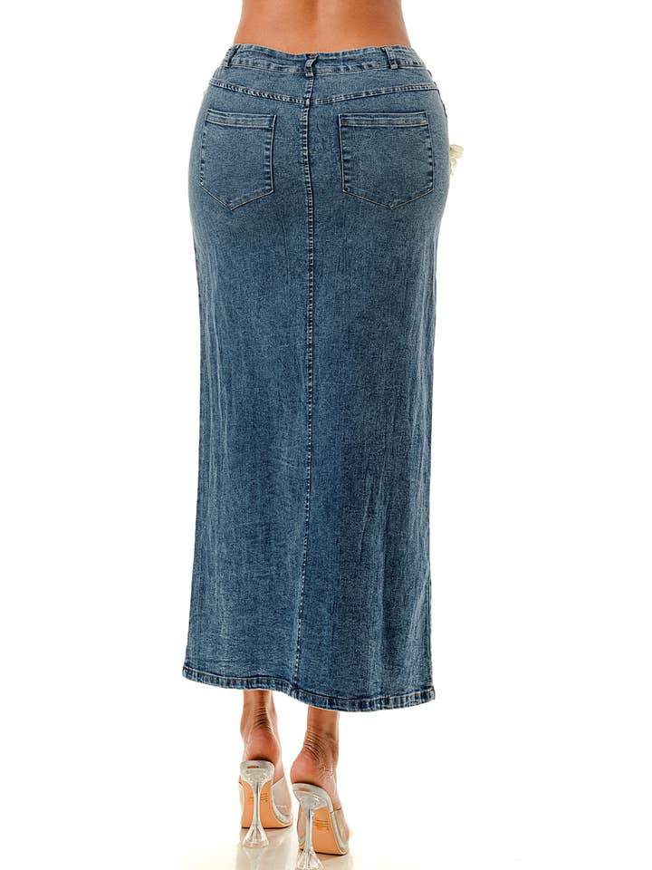 SALT – Großhandel Rock – Damen – (SK3967) No.5 verziertes Jeans-Midirock in 3 Farben8