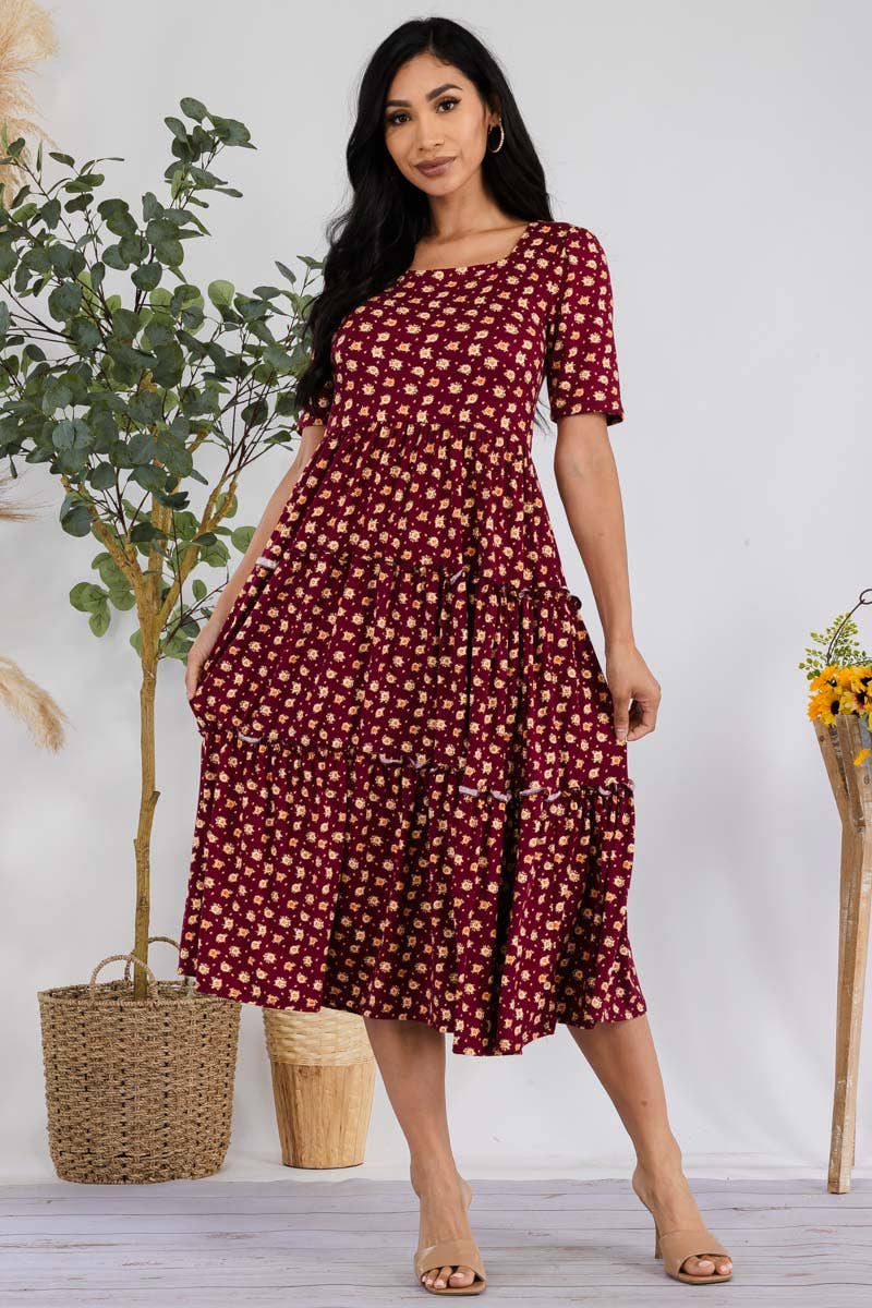 H&H Fashion Inc. – Großhandel Kleid – Damen – JR778X-DITSYFLOWER - Midi-Cocktailkleid mit Puffärmeln1