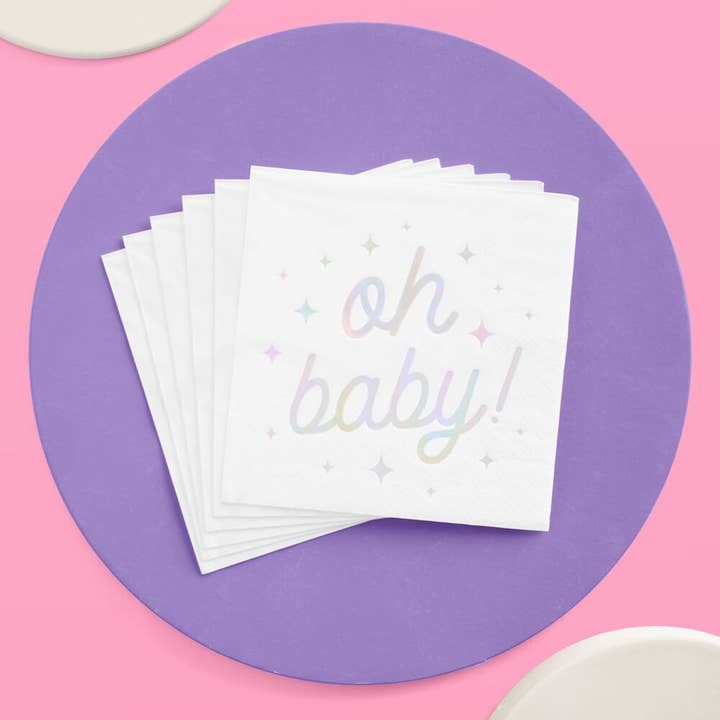 xo, Fetti - Wholesale Disposable Napkin - Oh Baby Napkins - Oh Baby Topper - iridescent cake topper - Baby Shower Party Decorations