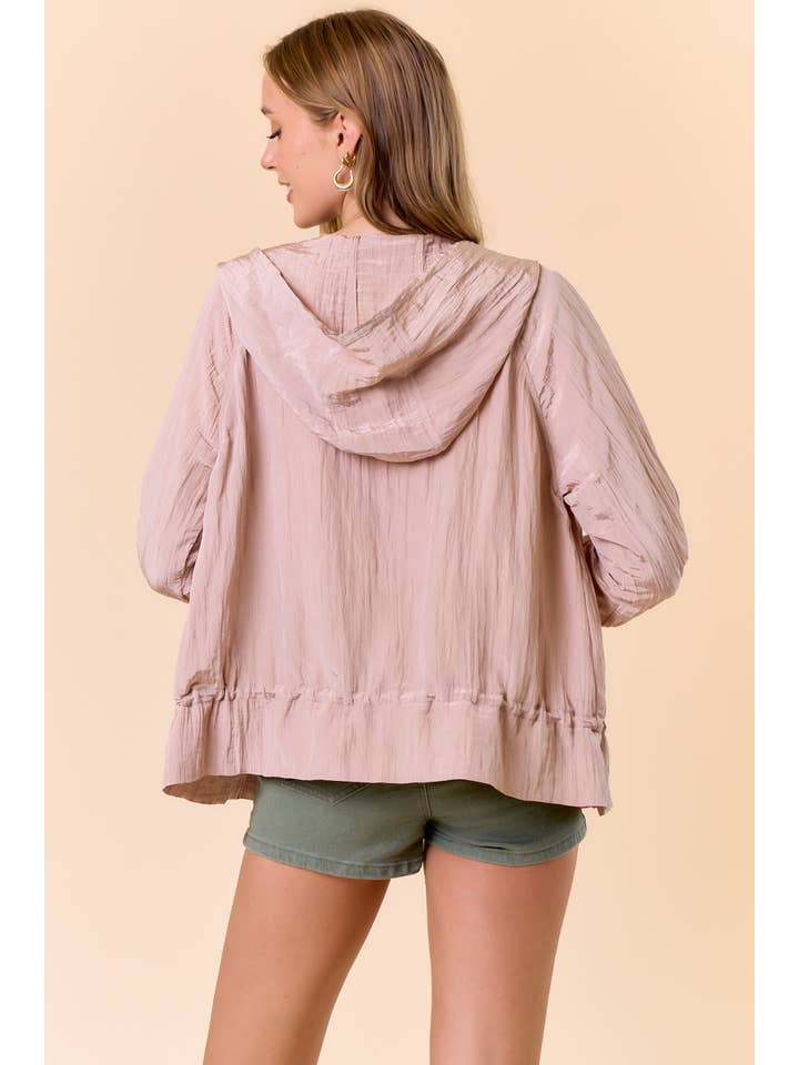 Doe and Rae - Wholesale Jacket - Women's - DRAWCORD WAIST CRINKLED HOODIE WINDBREAKER - 10497J-1