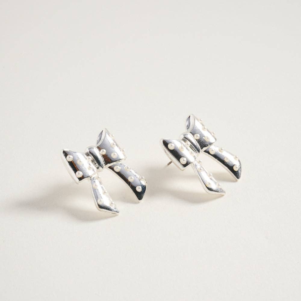Designature New York - Wholesale Stud/Post Earrings - Christmas Solid Bow with Pearl Post Earrings6