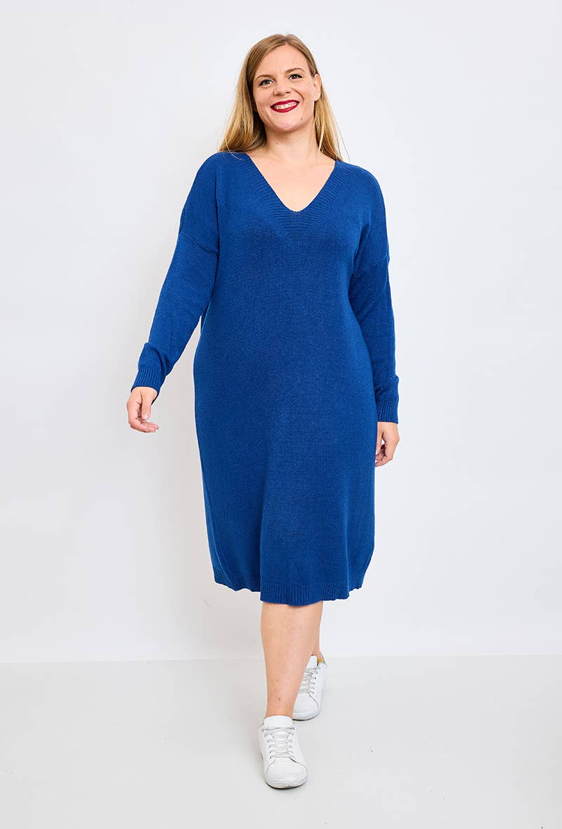 C'MELODIE - Wholesale Dress - Women's - Plus Size V-Neck Knitted Dress2