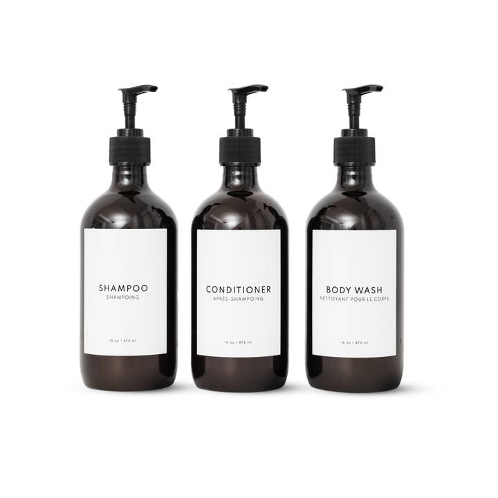 The Little Spruce Home - Wholesale Soap Dispenser - Set of 3 Shampoo, Conditioner, Body Wash Refillable Bottles4