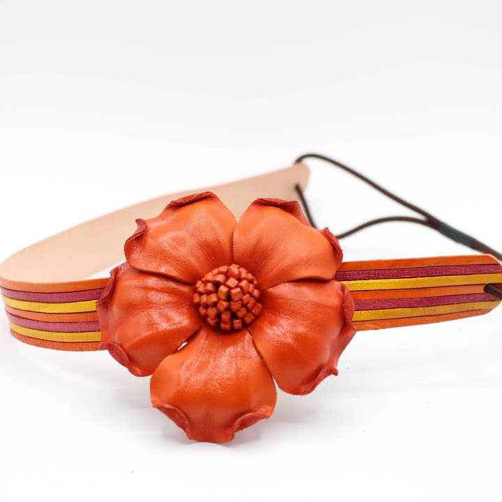 faixa de cabeça ou de chapéu de flor de couro por atacado de Sunflower Handmade leather inc