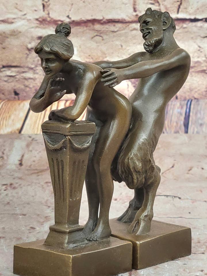 Grego Faun Satyr & Nymph Menina Erótica Nude Bronze Livros Esculturas Figuras por atacado de Bronzhaus
