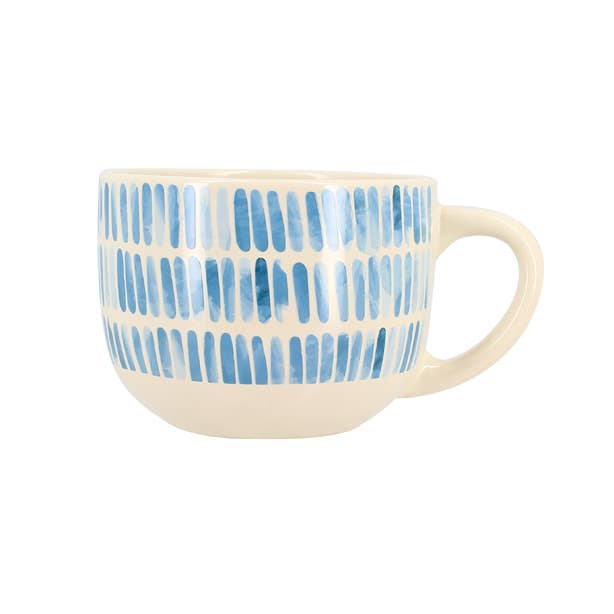 Novastyl - Wholesale Coffee Mug - Jumbo Corfu 58cl in white stoneware with blue stripes0