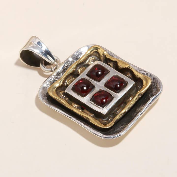 The Garnet Mosaic: Geometric Mixed Metal Pendant for wholesale by AG 925 JEWELLERY