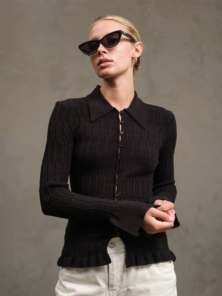 Knitted Collar Cardigan - RSW1087 for wholesale by RAISONNEL