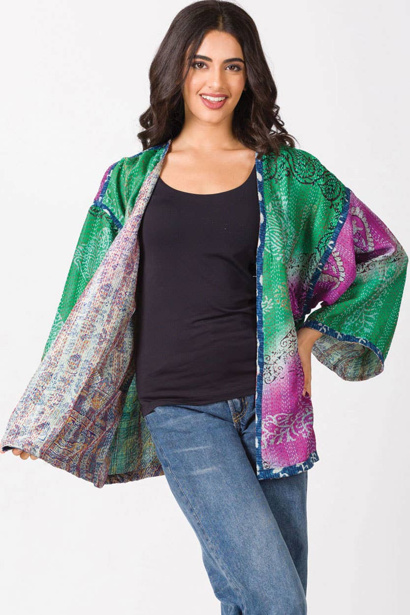 Sevya Handmade - Wholesale Kimono - Women's - Reversible Silk Kantha Kimono Jacket8
