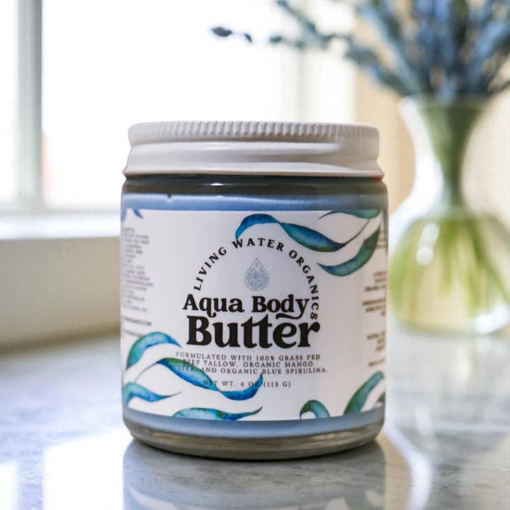 Living Water Organics - Wholesale Body Balm/Butter - Aqua Tallow Body Butter with Organic Blue Spirulina1