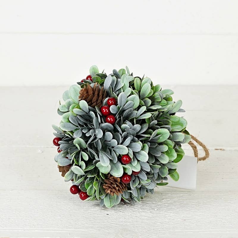 Impressive Enterprises, Inc. - Wholesale Christmas Decoration - ISB79322- 6in Flocked Boxwood Red Berry Ball1