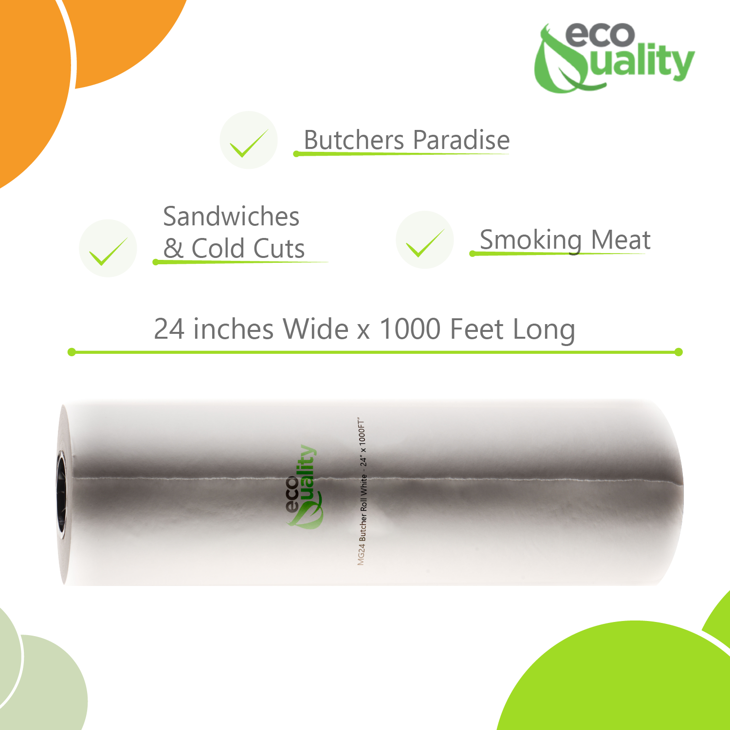 EcoQuality - Wholesale Food Storage Wrap/Bag - MG24 White Butcher Food Paper Roll 24"x 1000"1