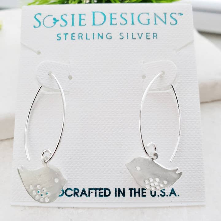 Sosie Designs - Wholesale Dangle Earrings - Silver Matte Spotted Bird Dangle Earrings2