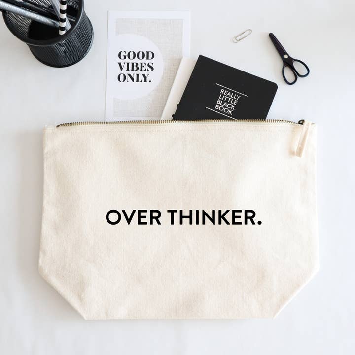 Over thinker Zipped Pouch cosmetic Bag for wholesale by Word Up Creative