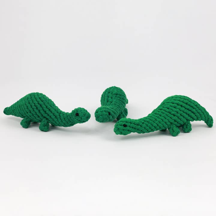 Handgemaakt duurzaam groen dinosaurustouwspeelgoed voor wholesale door Monli Handcrafted Pet Toys