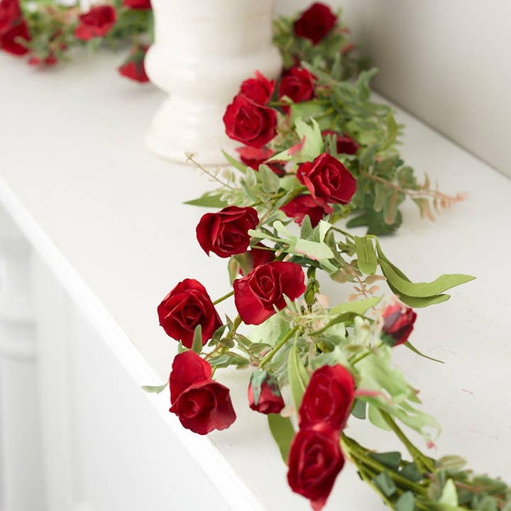 64" Red Sweetheart Roses Valentine's Day Garland for wholesale by Factory Direct Craft