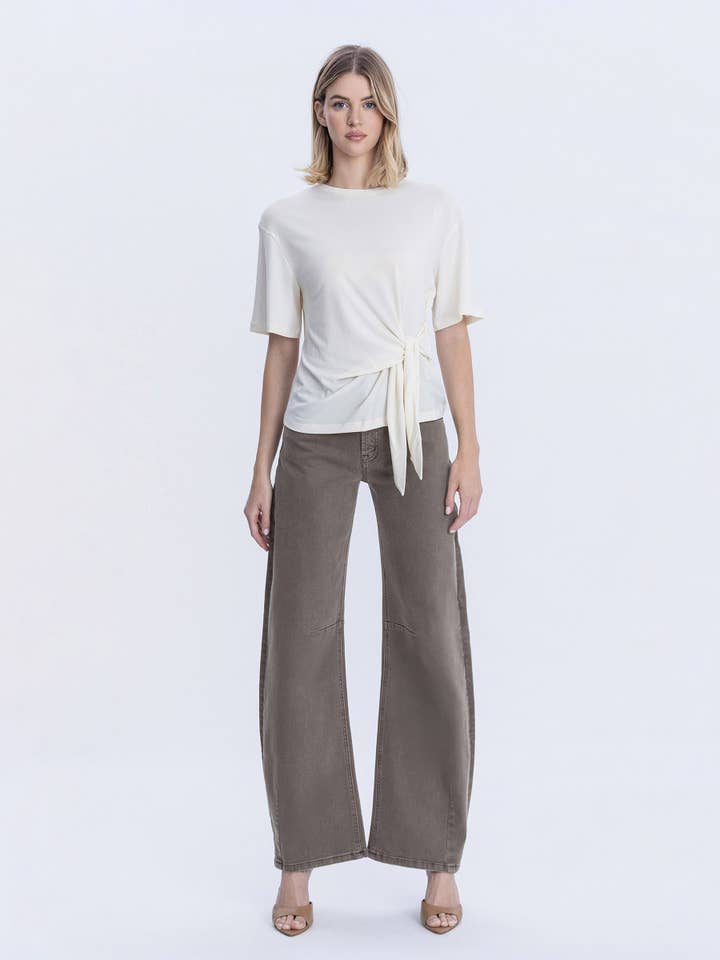 HIGH RISE DART WIDE BARREL JEANS T7090ASH for wholesale by VERVET by FLYING MONKEY