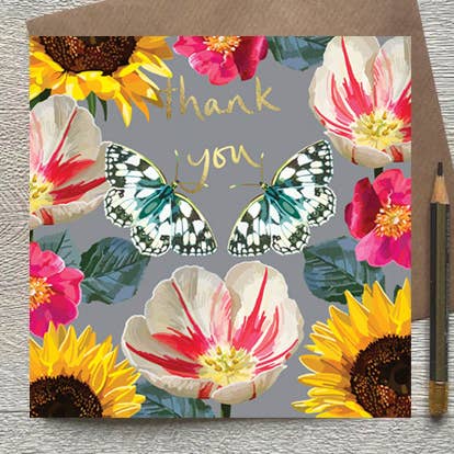 BF 10 - Gold Foiled Thank you Butterflies Greeting Card for wholesale by Sarah Kelleher