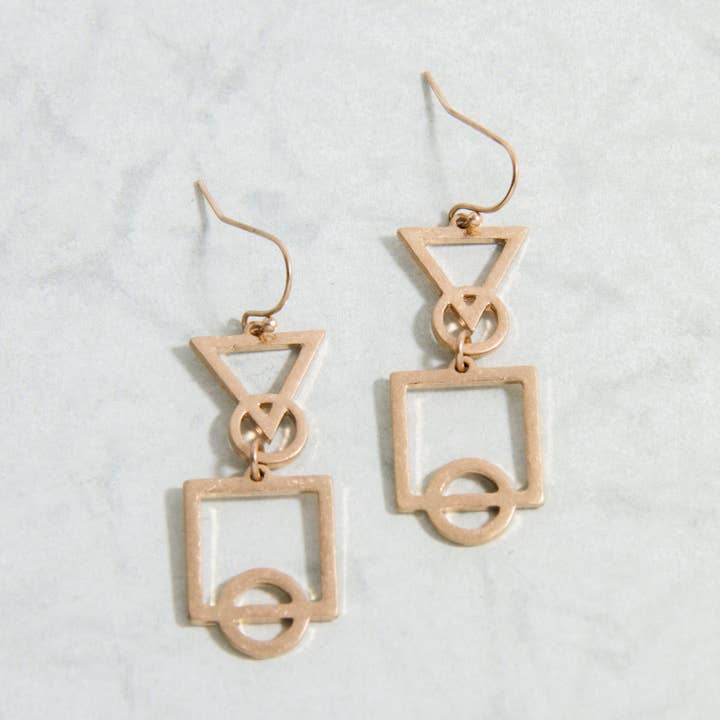 E2209-GD Geometric Shapes Dangle Earring for wholesale by CEmeraki