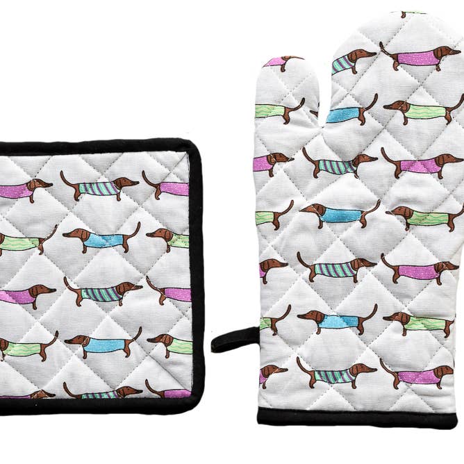 Allgifts Australia - Wholesale Oven mitt/pot holder - Oven Glove & Pot Holder Set - Sausage Dogs
