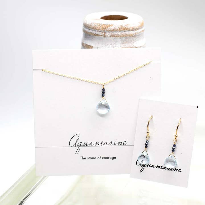 Aquamarine & Sapphire Gold Raindrop Set for wholesale by Susan Roberts Jewelry