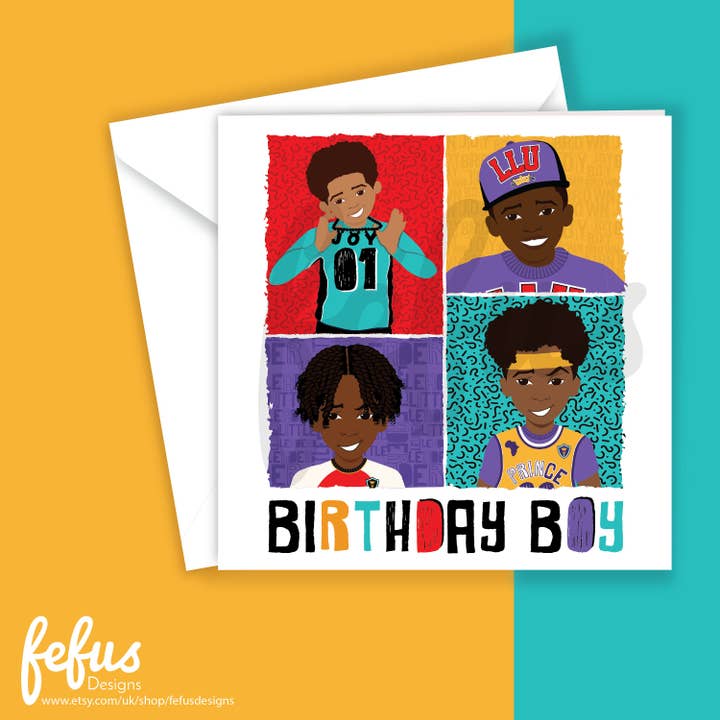 4 Brown Boys - Sort børne lykønskningskort for engroshandel hos Fefus Designs