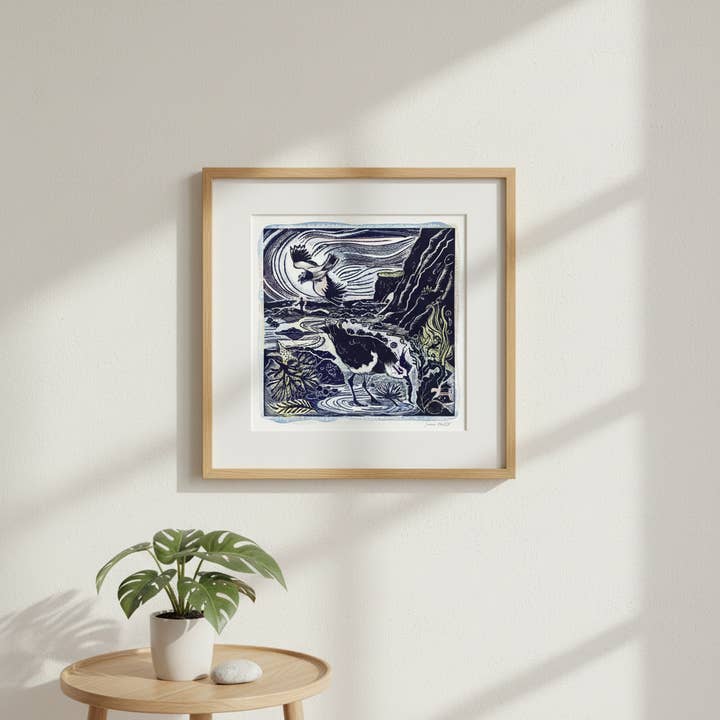 Jamie Poole – wholesale Art print – A Walk Above the Shore (Lapwing) Limited Lino Print2