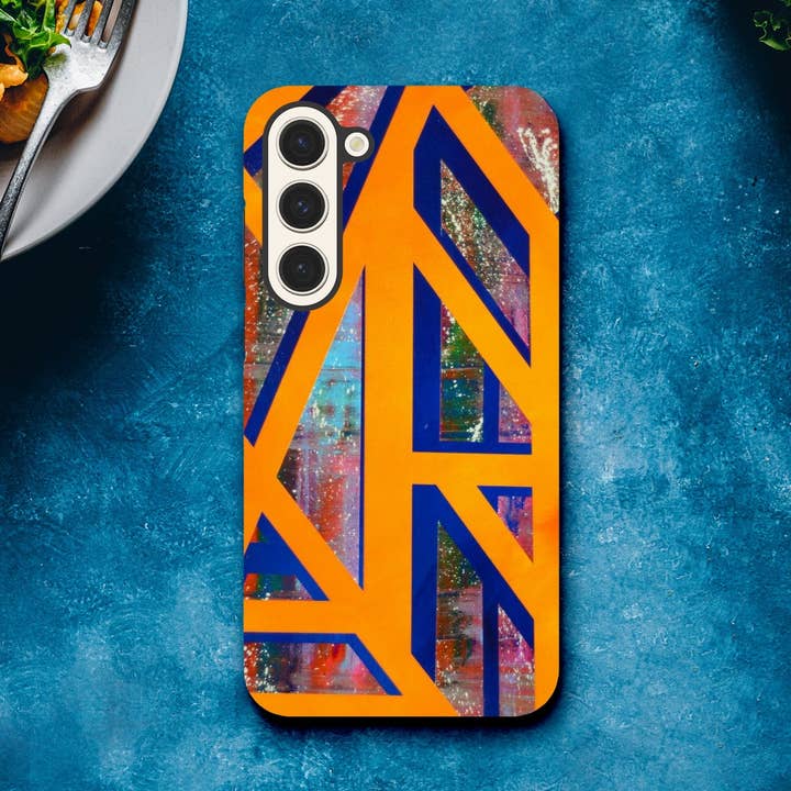 Custodia robusta geometrica Samsung Galaxy S23 S22 S21 - "Una passeggiata sulla spiaggia" Copertura d'arte astratta - Custodia protettiva resistente - Regalo per lui/lei per la vendita all'ingrosso da parte di James Knights Art