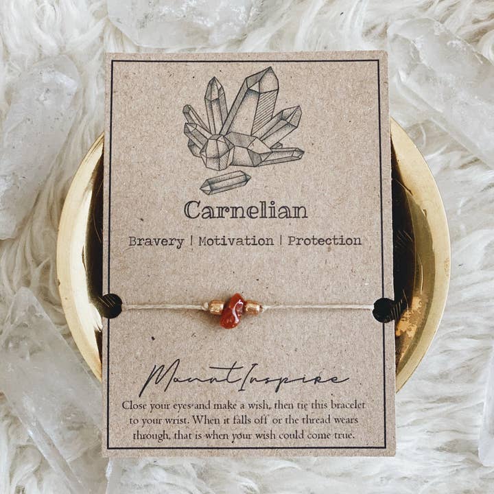 Carnelian Crystal Wish Bracelet with Hemp Cord & Gold Beads for wholesale by MountInspire Ltd.