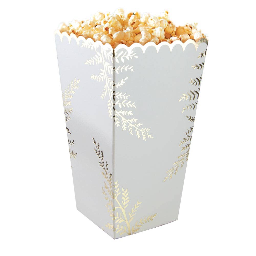 Tim&Puce Factory - Vendita all'ingrosso Borse/Scatole per gadget da festa - Confezione da 8 scatole di popcorn bianco con felce dorata0