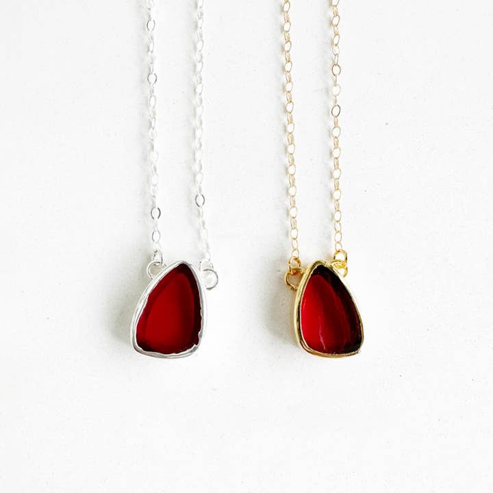 Red Chalcedony Teardrop Necklace in 14k Gold Filled or Sterling Silver for wholesale by Rustic Gem Jewelry