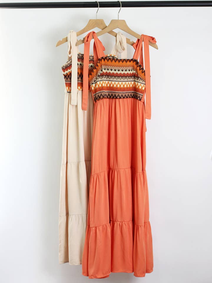ESLEY - Wholesale Dress - Women's - D2504YIB10240 - Bohemian Embroidered Maxi Dress